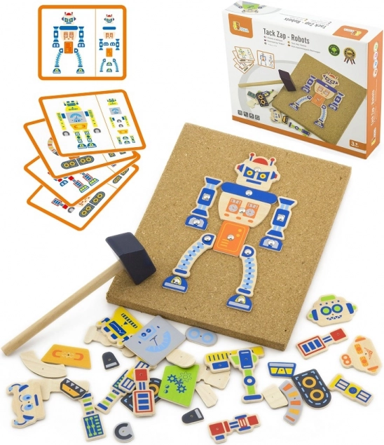 Houten kurken hamerbord robots 45 stuks VIGA Montessori