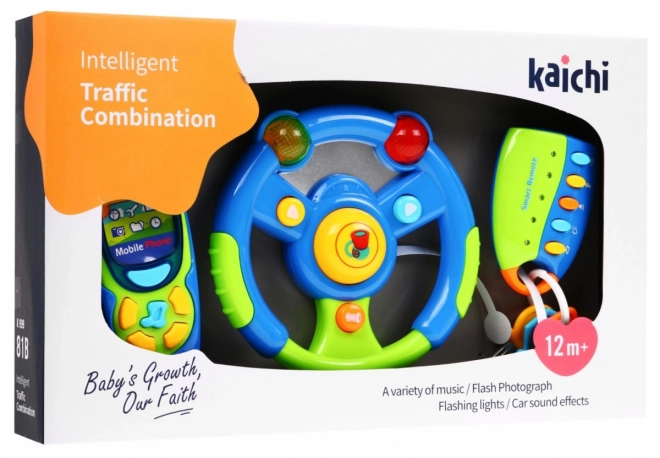 Interactieve set voor chauffeurs voor kinderen 3+ Stuurwiel + afstandsbediening met sleutels + telefoon + geluiden Lichten