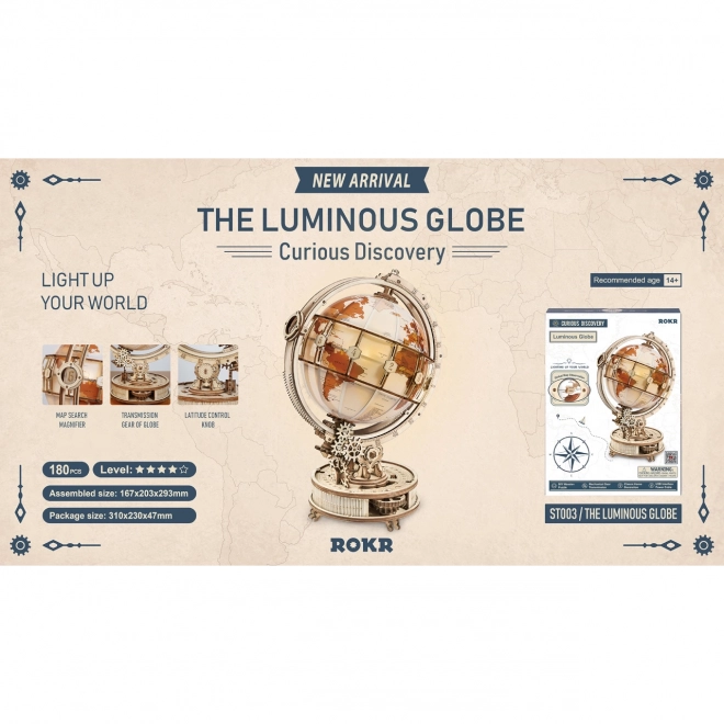 RoboTime 3D houten mechanische puzzel Verlichte globe