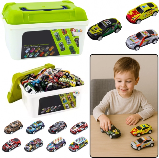 set metalen autootjes in koffer – 50 stuks