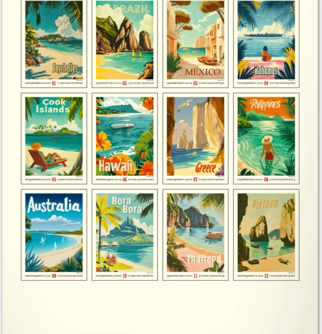 Wandkalender Vintage posters Tropische paradijzen 2026