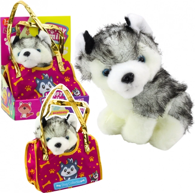 Plüschhund Husky in Tasche