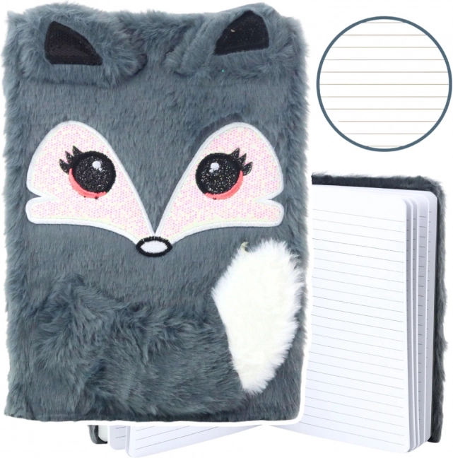 Carnet en peluche avec renard gris A5 80 feuilles
