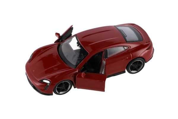 Auto Welly Porsche Taycan Turbo S metaal/plastic 12cm 4 kleuren op terugtrek mechanisme 12 stuks in doos
