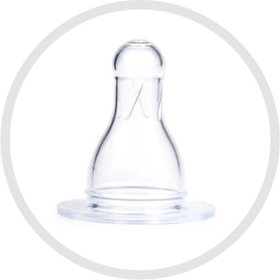 Silicone teat with slow flow