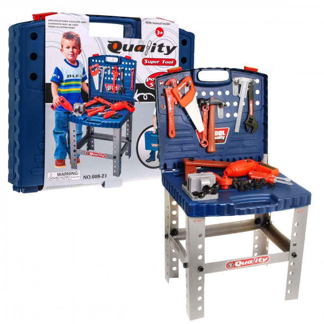 Werkset 2-in-1 voor kinderen 3+ Draagbare koffer en werktafel met gereedschap