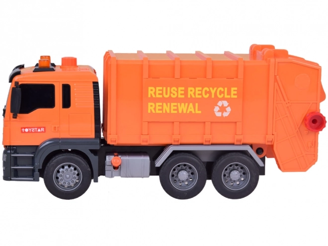 Grote vuilniswagen met containers, geluiden en lichten