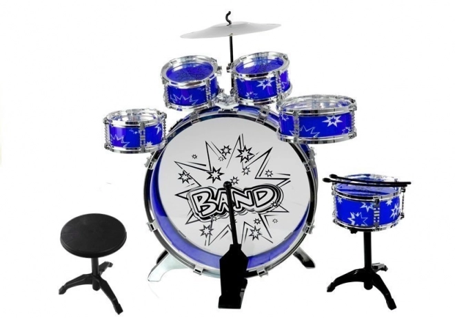 Grote drums 6 trommels + bekken + pedaal Blauw