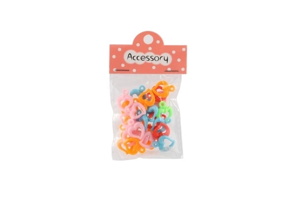 Plastic kralen hart, letters met koord 2 soorten in zakje 6,5x11x1cm