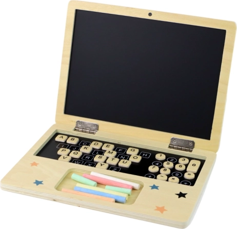Houten notebook – krijtbord met krijt en alfabet