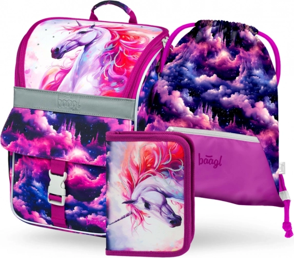 schoolset BAAGL Zippy eenhoorn koninkrijk – boekentas, etui en gymsack