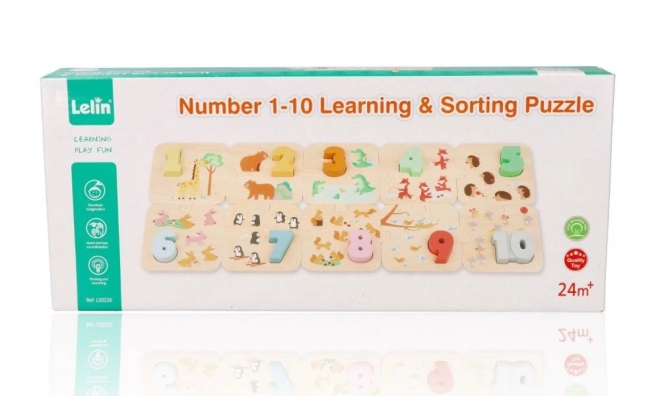 Houten puzzel met dieren - leren tellen