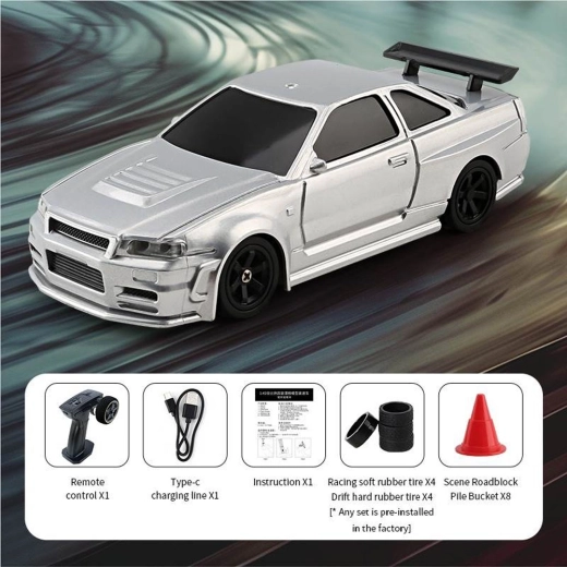 RC driftautootje 1:43 wit met accessoires