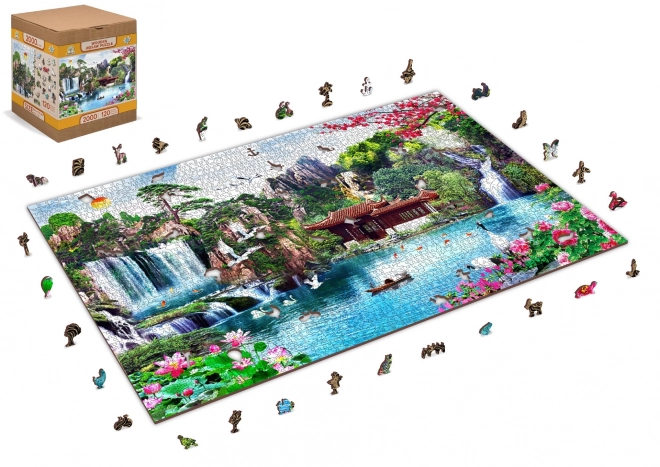 Houten puzzel Watervallen in de Japanse tuin
