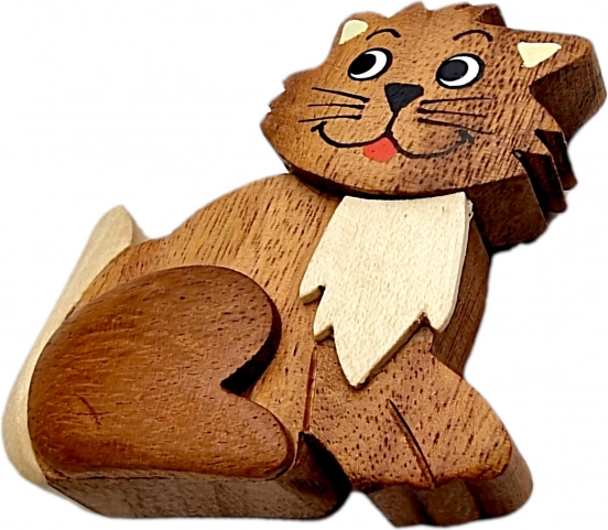 Houten magneet – kat (handgemaakt van natuurlijke houtsoorten)