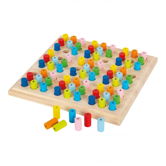 Houten sudoku met kleurrijke staafjes