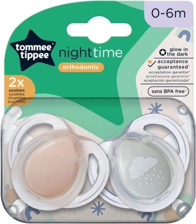 Symmetrische siliconen speen Night 0-6 mnd 2 stuks, Roze/Blauw