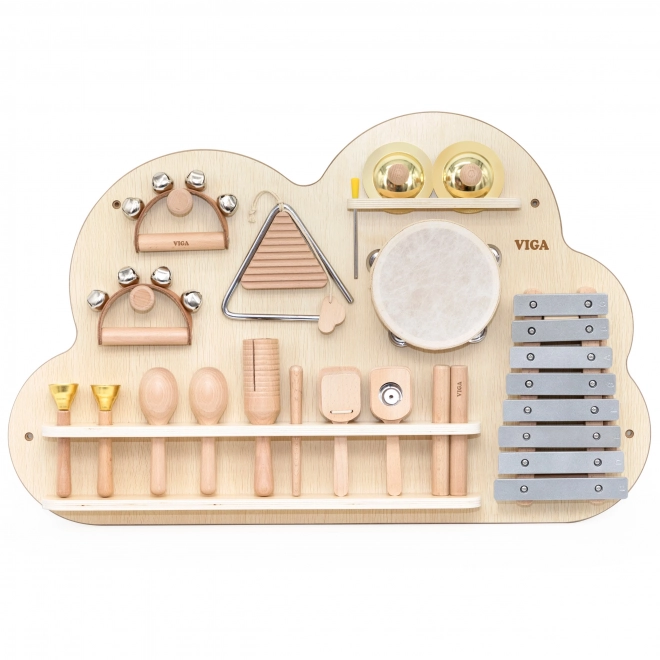Houten muziekpanel met 12 instrumenten VIGA