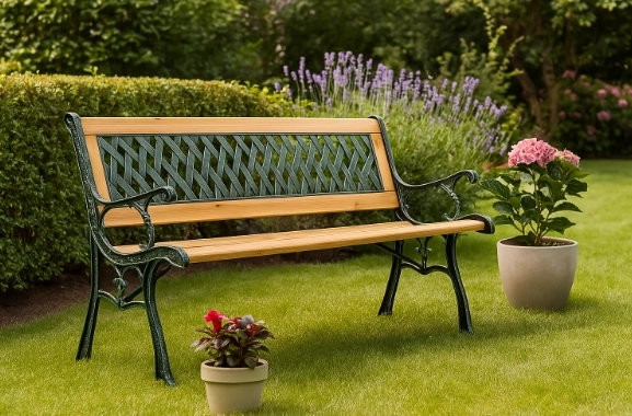 Tuin houten bankje met rugleuning
