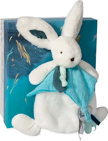 Doudou Gift Set – plush bunny with comforter 25 cm blue
