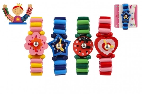 Horloge hout armband 7cm mix soorten/kleuren met standaard