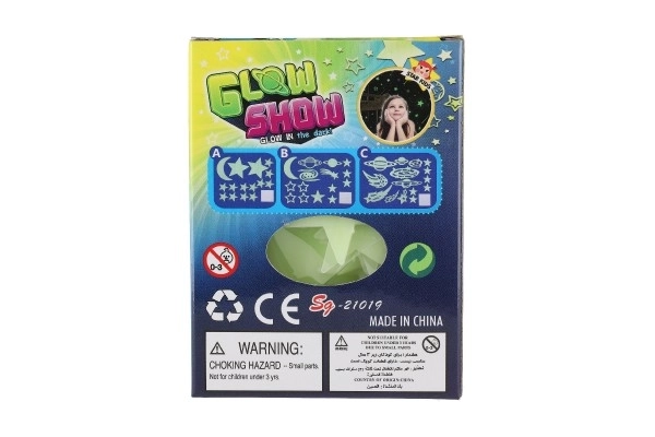 Vormen die oplichten in het donker, plastic in doosje 9x12x2,5cm 24st in doos
