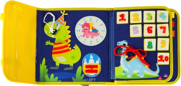 Montessori sensorisch manipulatiebord met dinothema blauw