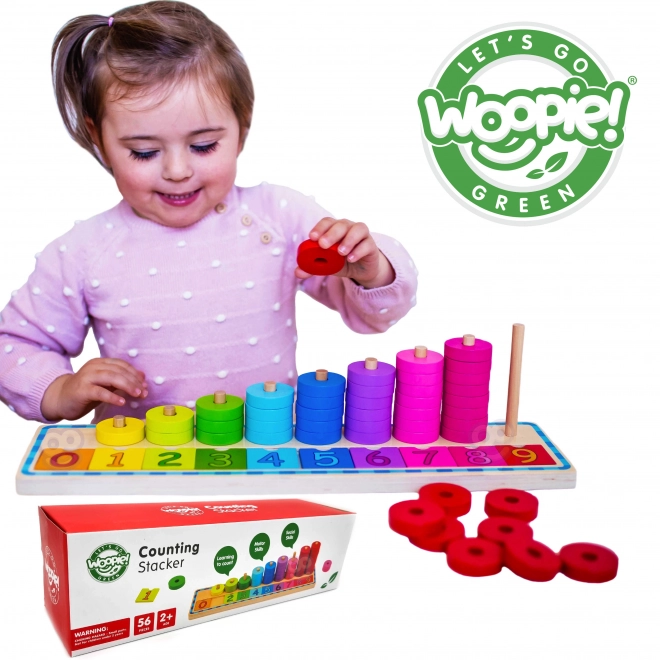 Woopie Green puzzle Montessori en bois pour compter et trier les couleurs, 56 pièces