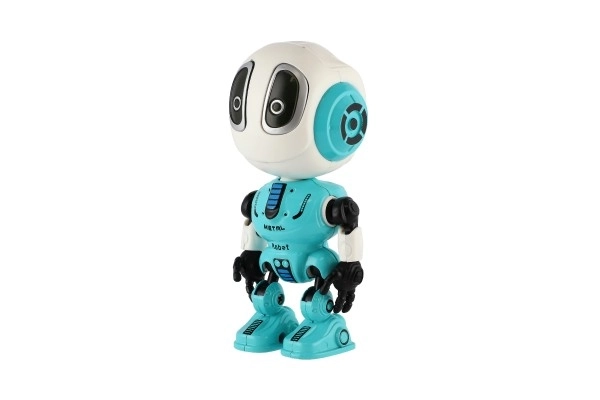Robot ECHO herhaalt zinnen metalen 12cm blauw op batterijen met geluid en licht in doosje 10,5x15x5,5cm