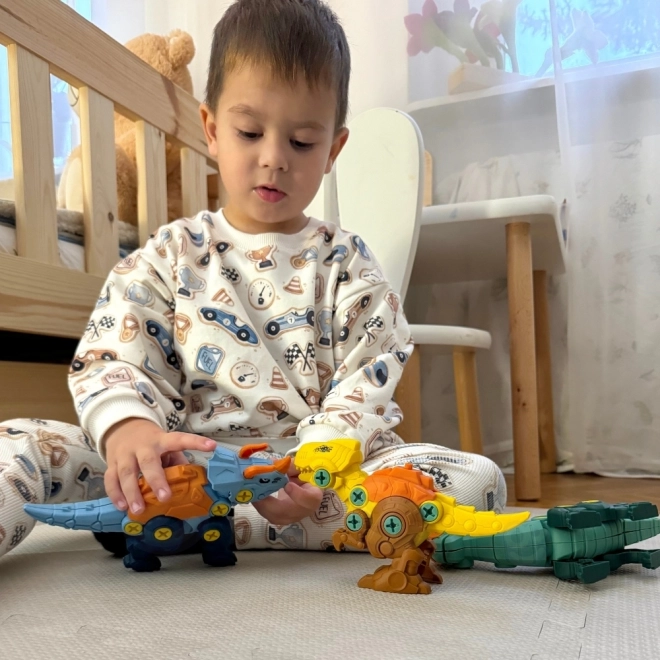 Woopie set dinosaurussen om te schroeven 3 stuks bouwset met koffer en boormachine met schroevendraaier