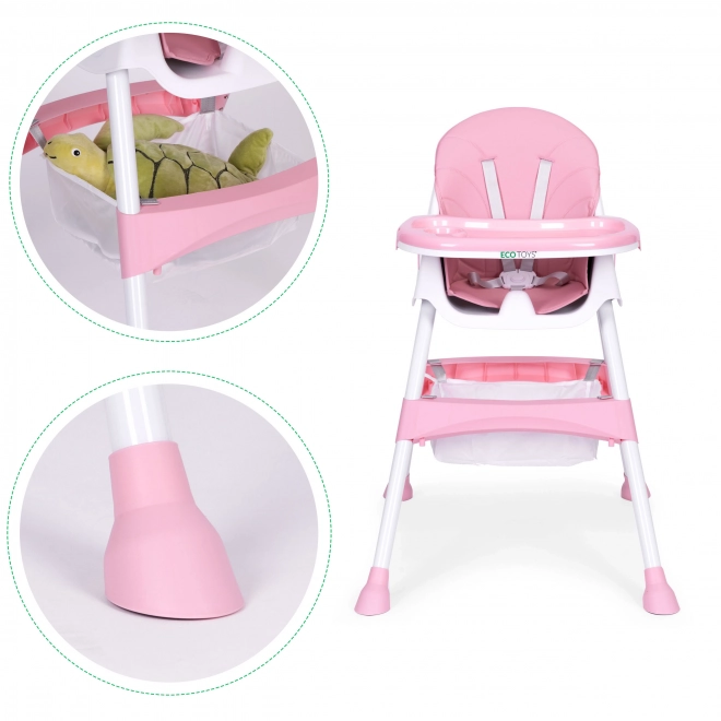 Kinder eetstoel met blad en mand, vijfpuntsgordel ECOTOYS – roze