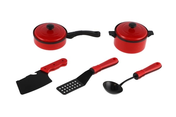 Keukenset plastic servies 7 stuks rood op kaart 21x28cm