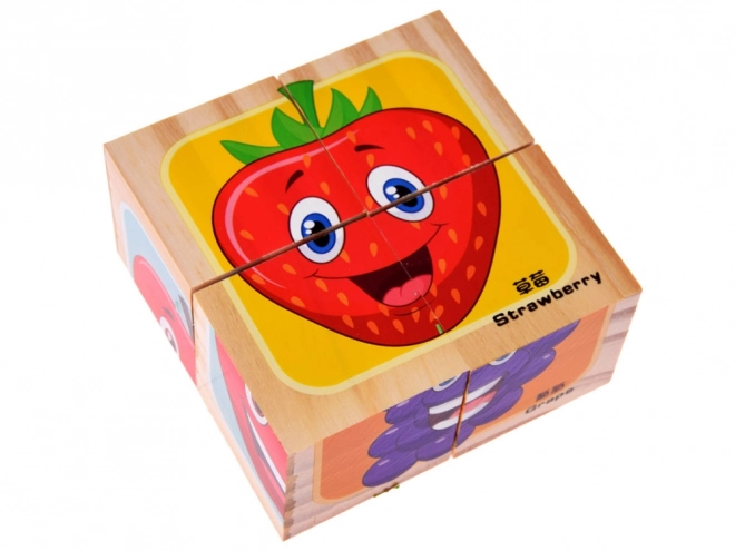 Houten blokken fruitpuzzel