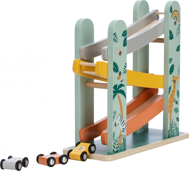 Racing Track with Three Wooden Cars