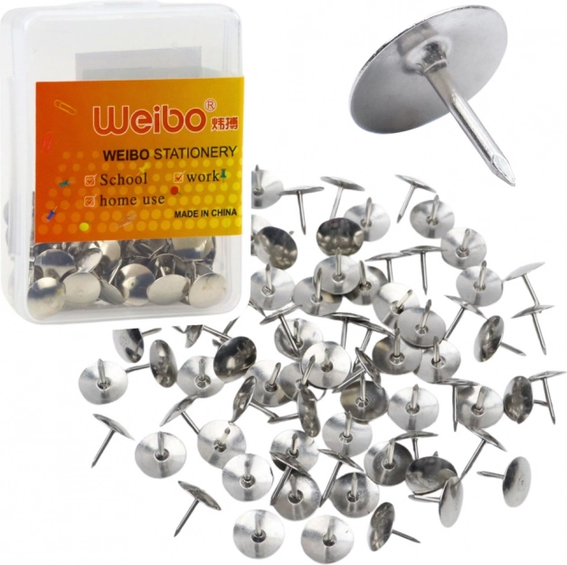 Office round metal pins silver 40 pcs