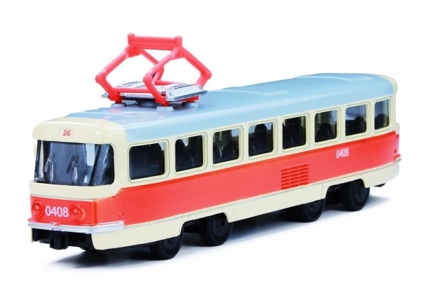 Tram Tatra T3 Tsjechisch metalen 16cm retro met terugloop in doosje 20x8x6cm CZ ontwerp