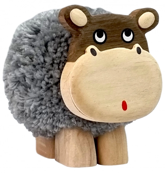Holzfigur XL Nilpferd mit Bommel