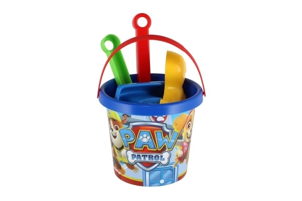 Zandset 5 stuks plastic Paw Patrol/blauwe Paw Patrol in net 12x22x12cm 12m+ Wader