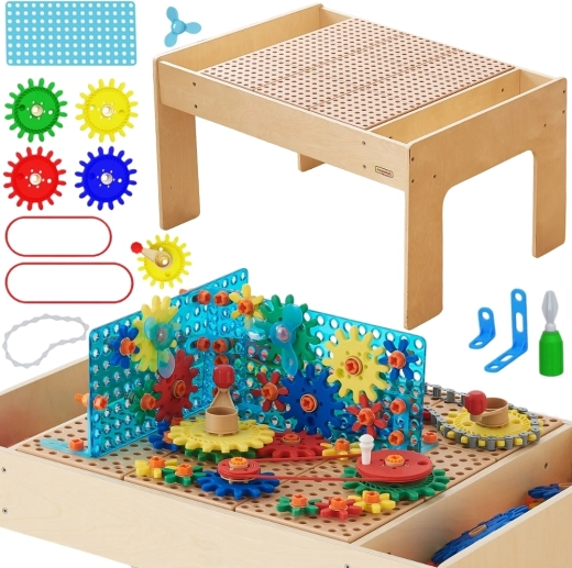 Houten STEM-tafel MASTERKIDZ met constructieset en panelen