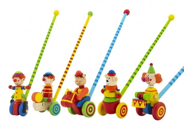 Wooden push-along clown, 60 cm