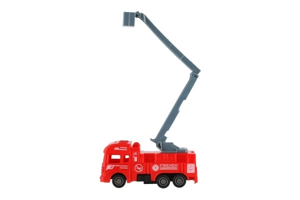 Brandweerauto kunststof 11cm met terugtrekmechanisme 4 soorten 12 stuks in doos