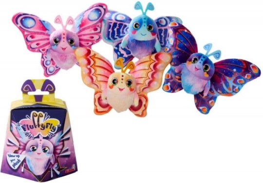 Pluchen vlinder Fluffyfly 12 cm – opblaasbare vleugels, 4 kleuren