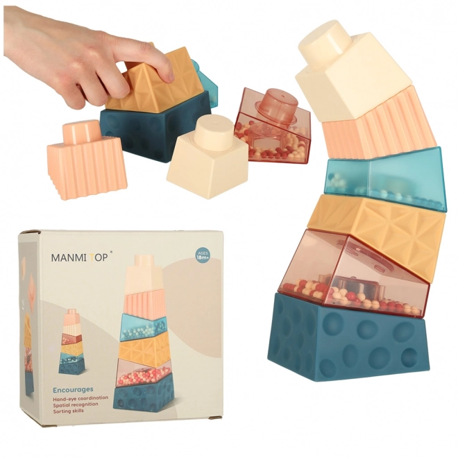 Montessori educatieve toren met balletjes en texturen