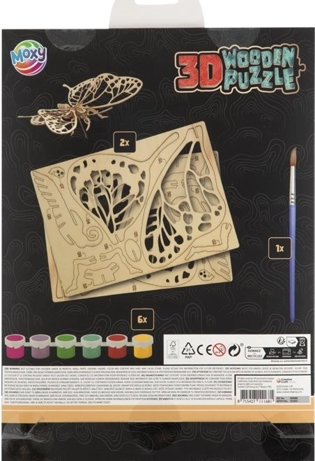 MOXY puzzle 3D en bois à colorier Papillon