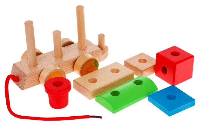 Houten locomotief met drie treinwagons voor kinderen 3+ Sensorisch speelgoed + 27 blokken