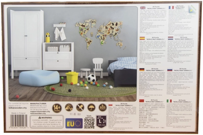 Wooden Animal World Map 3D, Size M