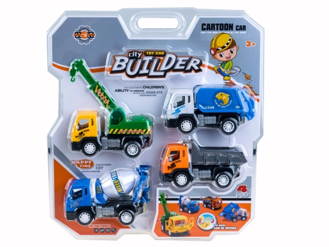 Spielzeugset Baustelle - Kran, Kipper, Müllwagen und Betonmischer – A