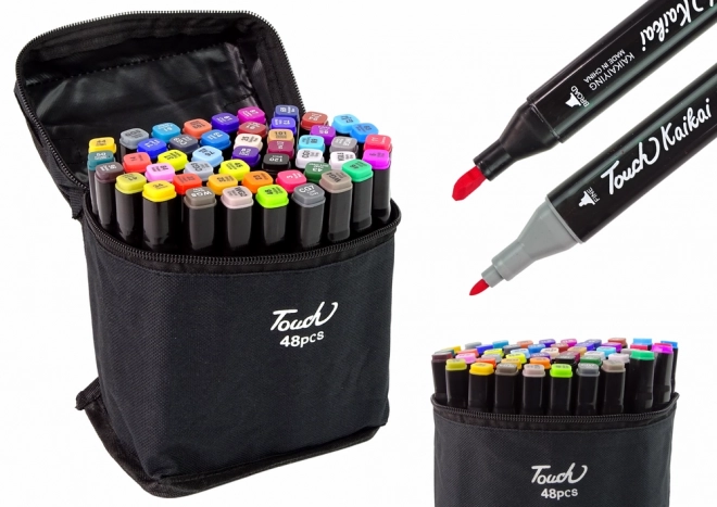 Pro Touch Dual-Tip Alcohol Markers Set 48 Colors with Carrying Case