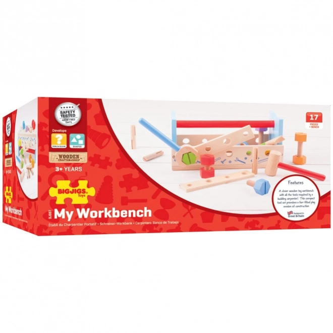 Wooden Workbench and Tool Carrier 2-in-1 Bigjigs Toys