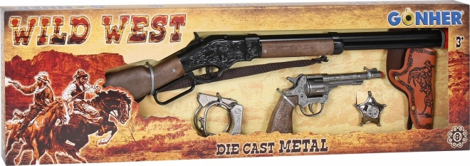 Grote cowboyset - geweer, revolver, handboeien, sheriffster